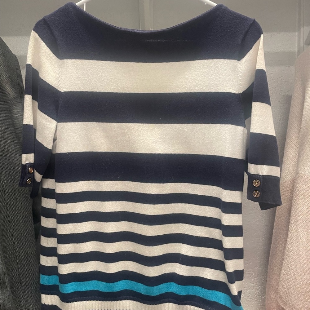 Ralph Lauren Striped Navy and White Top with Button Accents